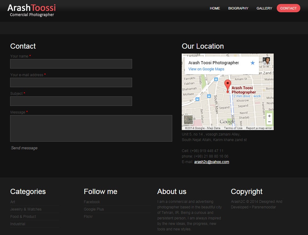 وب سایت آرش توسی - صفحه تماس با ما